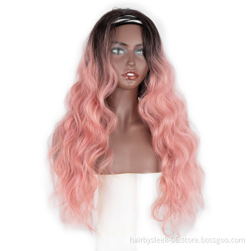 Rebecca super long straight deep body wave braid ombre color Different hair styles in pink synthetic hair headband wig for woman